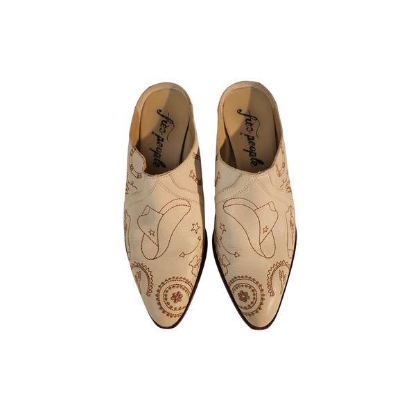 Free People Shoes - Free People Cream Western Embroidered Leather Mules